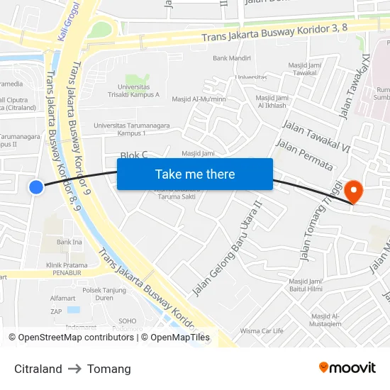 Citraland to Tomang map