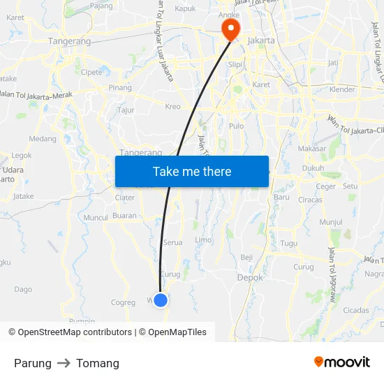 Parung to Tomang map