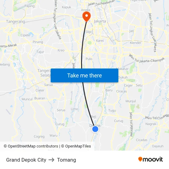 Grand Depok City to Tomang map