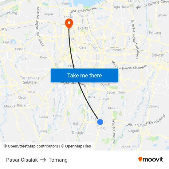 Pasar Cisalak to Tomang map