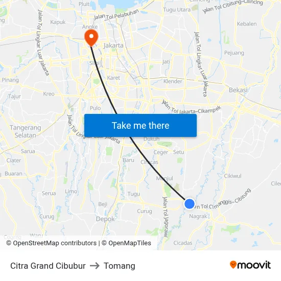 Citra Grand Cibubur to Tomang map
