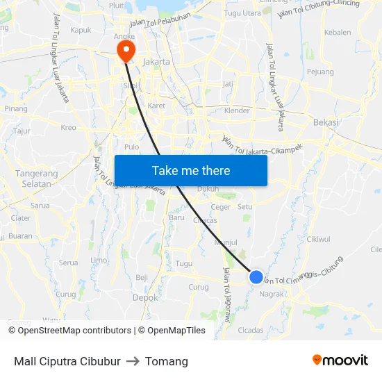 Mall Ciputra Cibubur to Tomang map