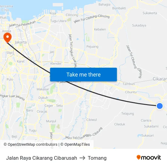 Jalan Raya Cikarang Cibarusah to Tomang map