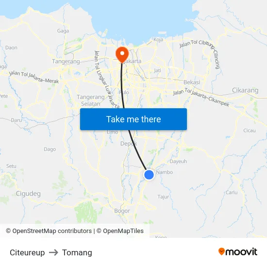 Citeureup to Tomang map
