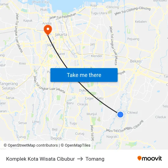 Komplek Kota Wisata Cibubur to Tomang map