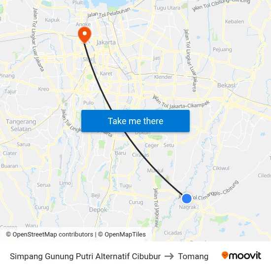 Simpang Gunung Putri Alternatif Cibubur to Tomang map