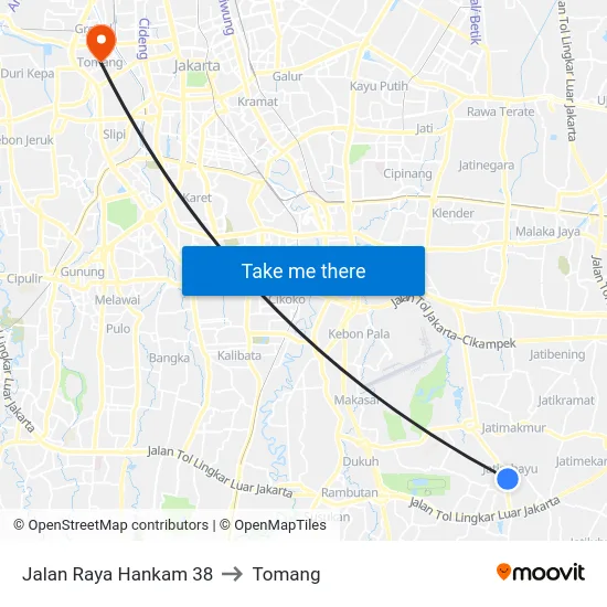 Jalan Raya Hankam 38 to Tomang map