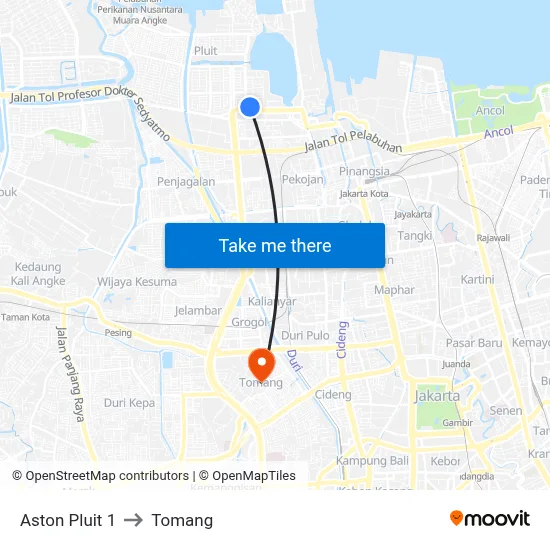 Aston Pluit 1 to Tomang map