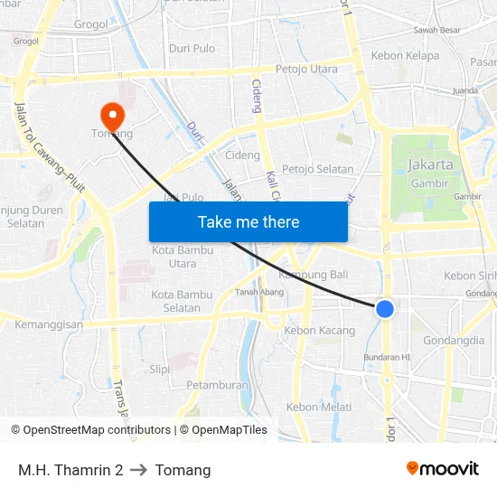 M.H. Thamrin 2 to Tomang map