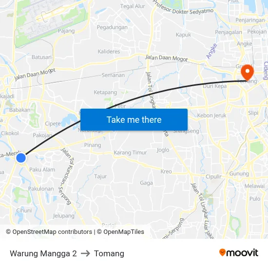 Warung Mangga 2 to Tomang map