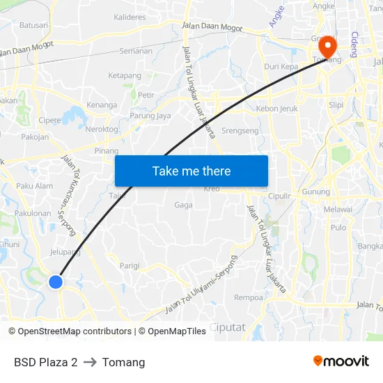 BSD Plaza 2 to Tomang map