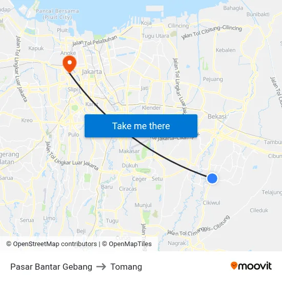 Pasar Bantar Gebang to Tomang map