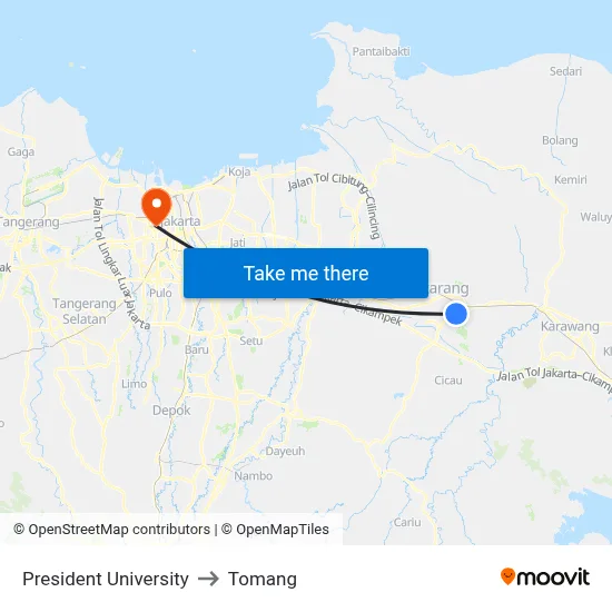 President University to Tomang map