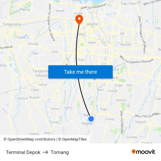 Terminal Depok to Tomang map