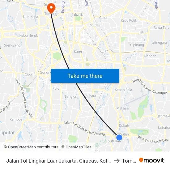 Jalan Tol Lingkar Luar Jakarta. Ciracas. Kota Jakarta Timur to Tomang map