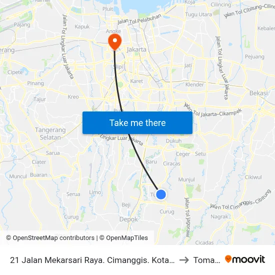 21 Jalan Mekarsari Raya. Cimanggis. Kota Depok to Tomang map