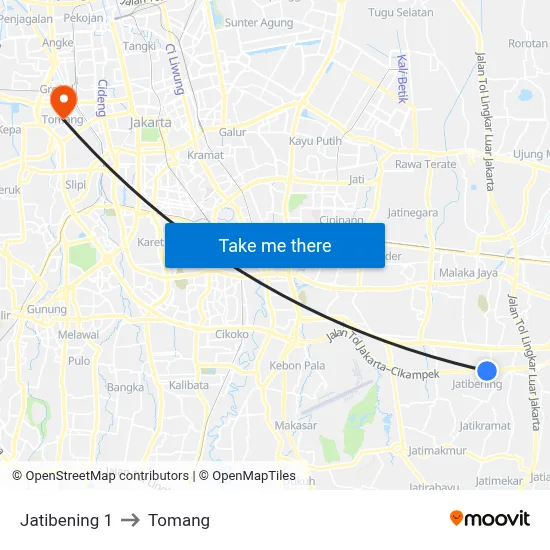 Jatibening 1 to Tomang map