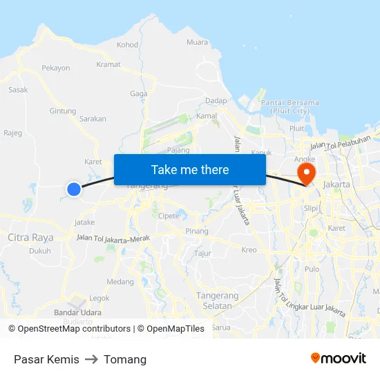 Pasar Kemis to Tomang map