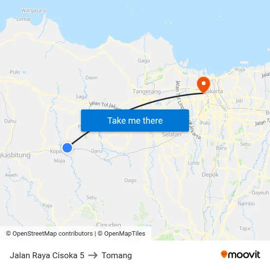 Jalan Raya Cisoka 5 to Tomang map