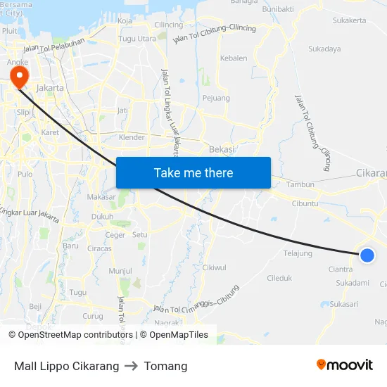 Mall Lippo Cikarang to Tomang map