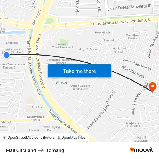 Mall Citraland to Tomang map