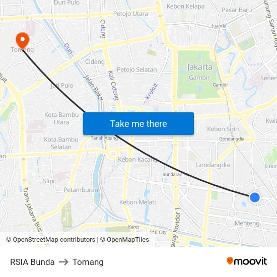 RSIA Bunda to Tomang map
