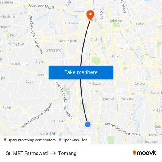 St. MRT Fatmawati to Tomang map