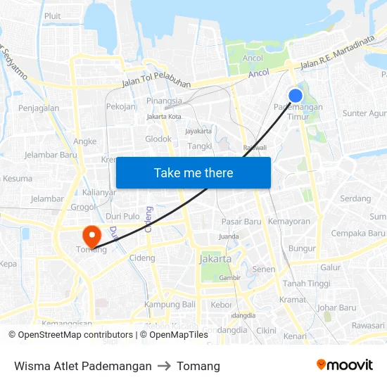 Wisma Atlet Pademangan to Tomang map
