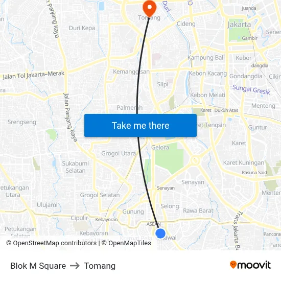 Blok M Square to Tomang map
