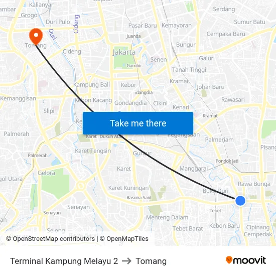 Terminal Kampung Melayu 2 to Tomang map