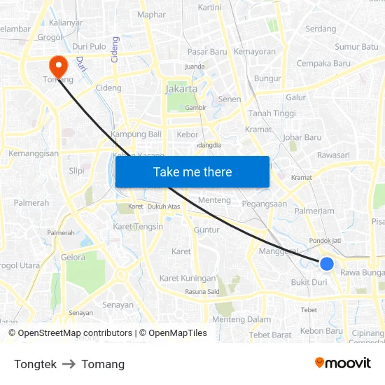 Tongtek to Tomang map