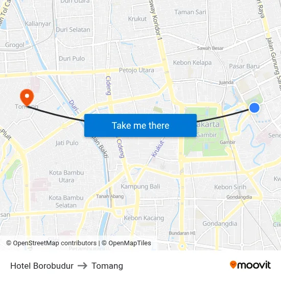 Hotel Borobudur to Tomang map