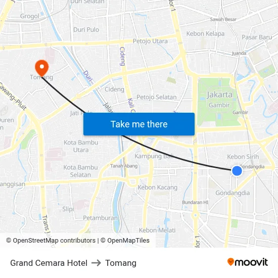 Grand Cemara Hotel to Tomang map