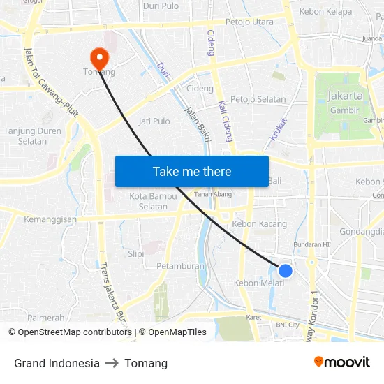 Grand Indonesia to Tomang map