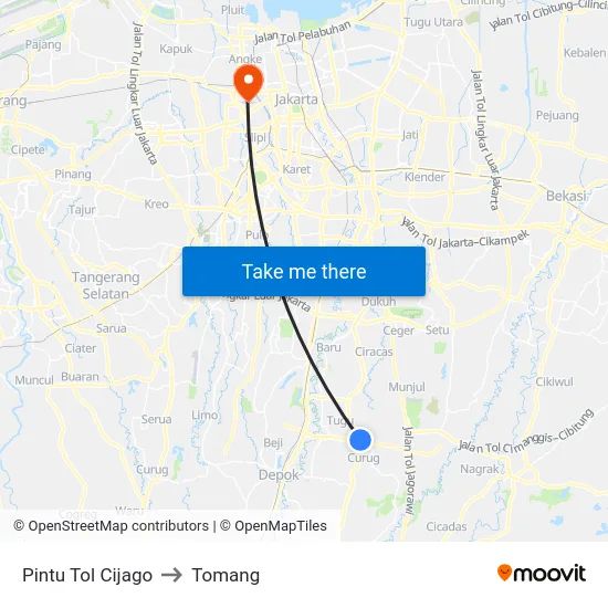 Pintu Tol Cijago to Tomang map