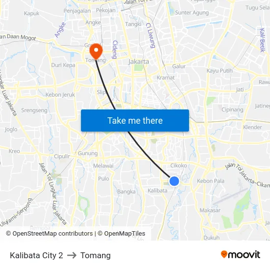 Kalibata City 2 to Tomang map
