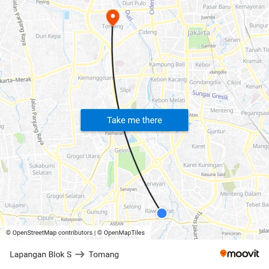 Lapangan Blok S to Tomang map