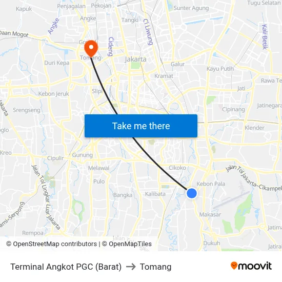 Terminal Angkot PGC (Barat) to Tomang map