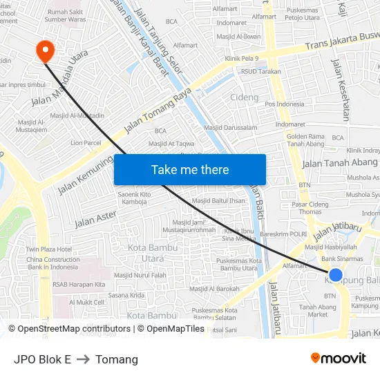 JPO Blok E to Tomang map
