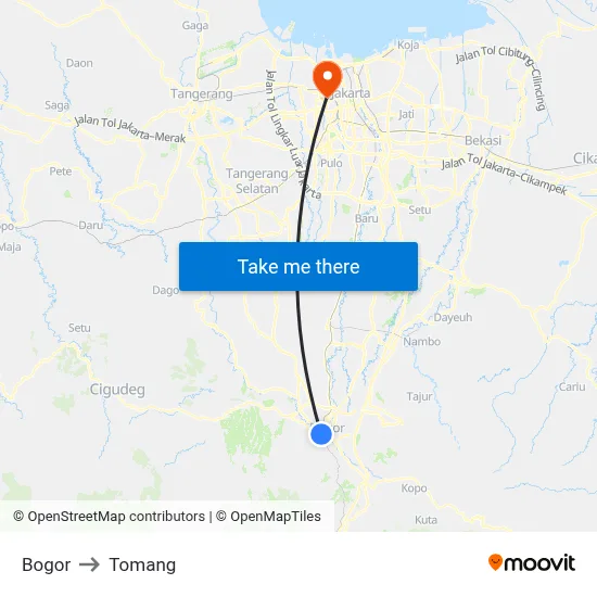 Bogor to Tomang map