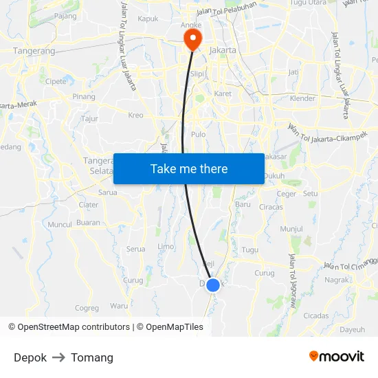 Depok to Tomang map