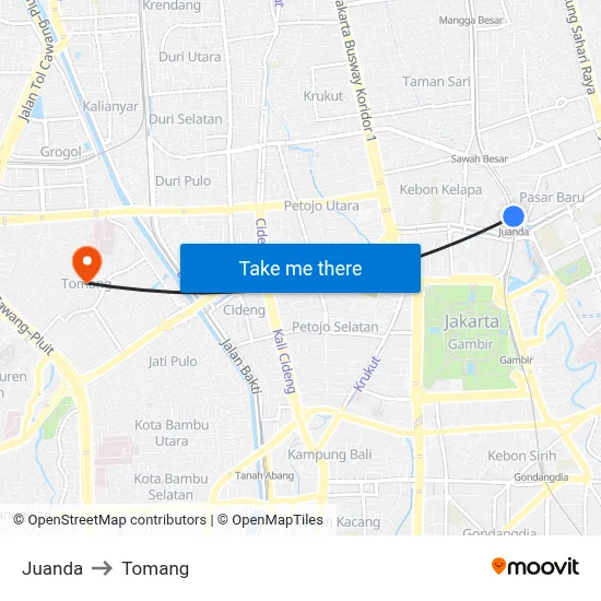Juanda to Tomang map