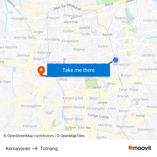 Kemayoran to Tomang map