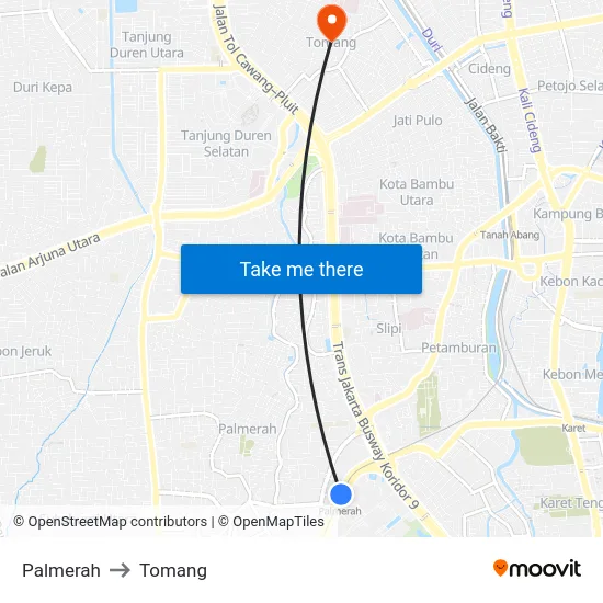 Palmerah to Tomang map