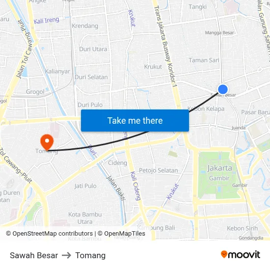 Sawah Besar to Tomang map