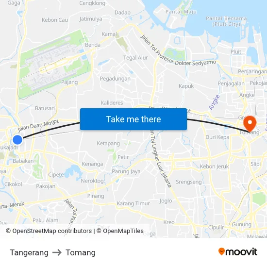 Tangerang to Tomang map