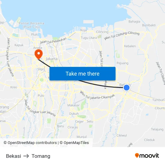 Bekasi to Tomang map