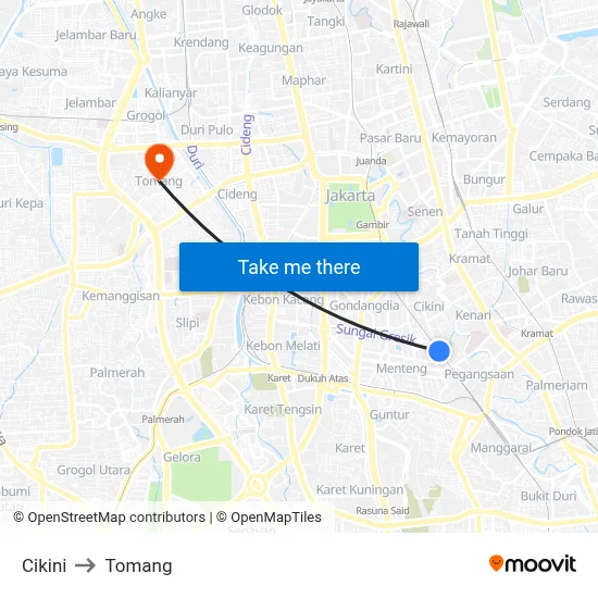 Cikini to Tomang map