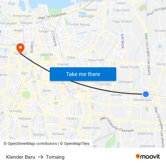Klender Baru to Tomang map