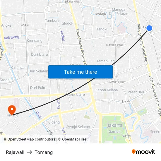 Rajawali to Tomang map